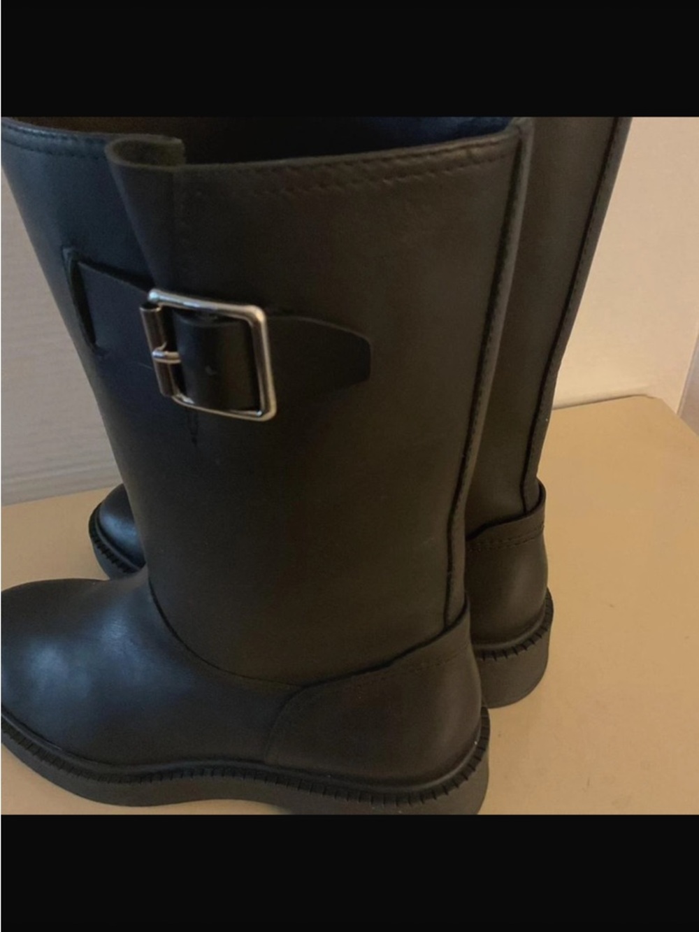 Vince Black mid calf Leather Riding Boots - Picture 3 of 7